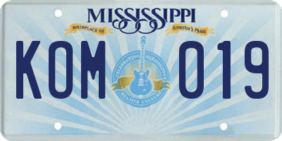 MS license plate KOM019