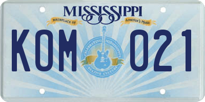 MS license plate KOM021