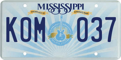 MS license plate KOM037