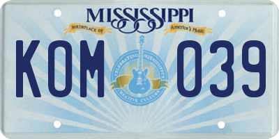 MS license plate KOM039
