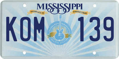 MS license plate KOM139