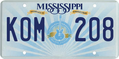 MS license plate KOM208