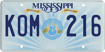 MS license plate KOM216