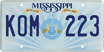 MS license plate KOM223