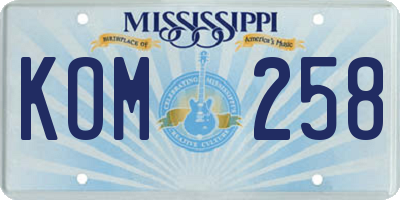 MS license plate KOM258