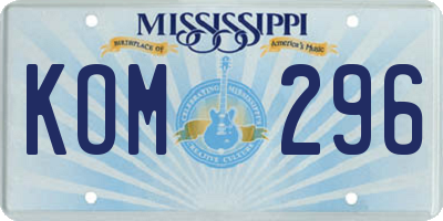 MS license plate KOM296