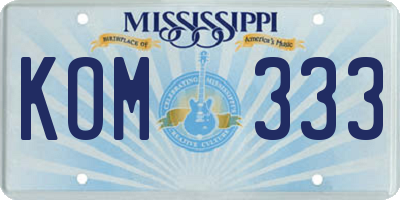 MS license plate KOM333