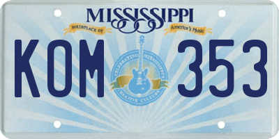 MS license plate KOM353