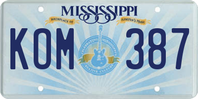 MS license plate KOM387
