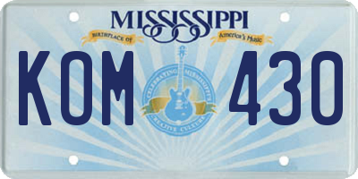 MS license plate KOM430