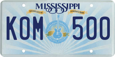 MS license plate KOM500