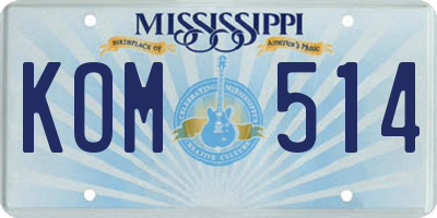 MS license plate KOM514