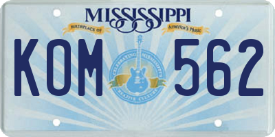 MS license plate KOM562