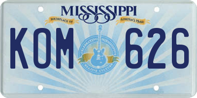 MS license plate KOM626