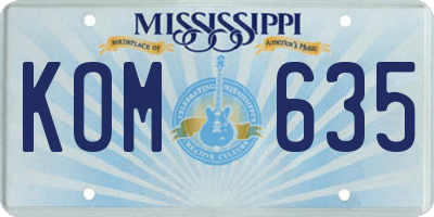 MS license plate KOM635