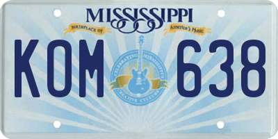 MS license plate KOM638