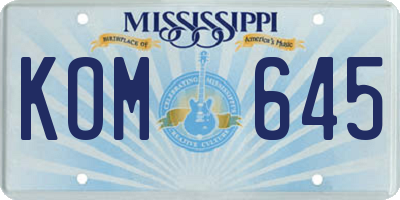 MS license plate KOM645