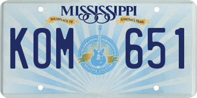 MS license plate KOM651