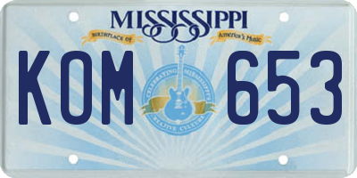 MS license plate KOM653