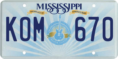 MS license plate KOM670