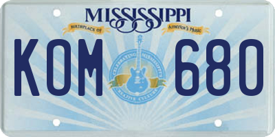 MS license plate KOM680
