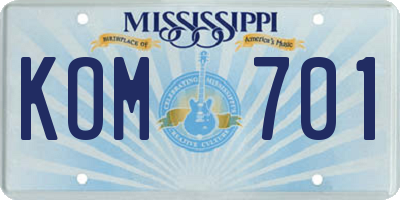 MS license plate KOM701