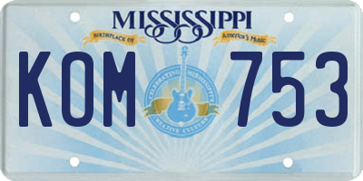MS license plate KOM753