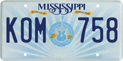 MS license plate KOM758