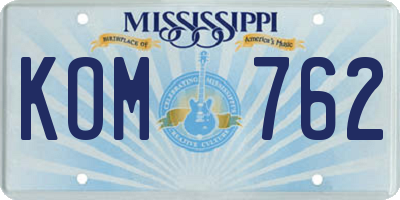 MS license plate KOM762