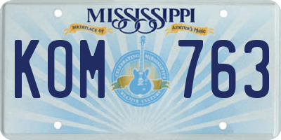 MS license plate KOM763