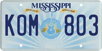 MS license plate KOM803