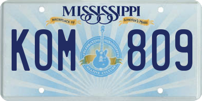 MS license plate KOM809