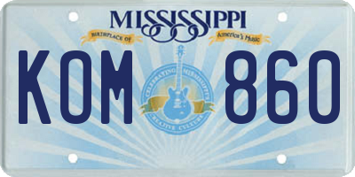 MS license plate KOM860