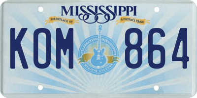MS license plate KOM864