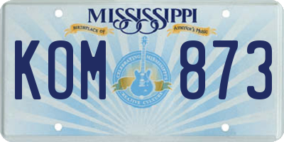 MS license plate KOM873