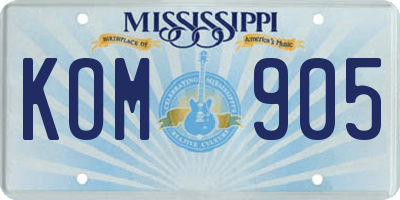MS license plate KOM905