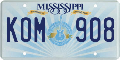 MS license plate KOM908