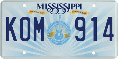 MS license plate KOM914