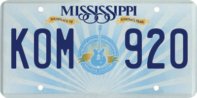 MS license plate KOM920
