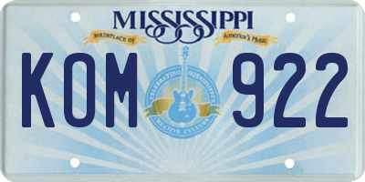 MS license plate KOM922