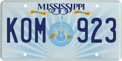 MS license plate KOM923