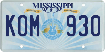 MS license plate KOM930