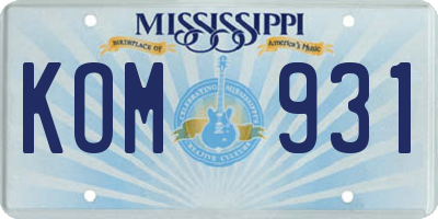 MS license plate KOM931