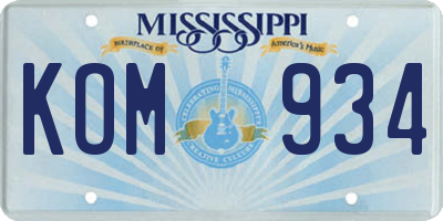 MS license plate KOM934