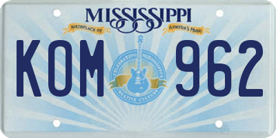 MS license plate KOM962