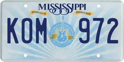 MS license plate KOM972