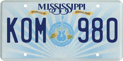 MS license plate KOM980
