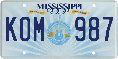 MS license plate KOM987