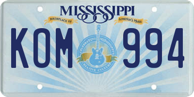 MS license plate KOM994