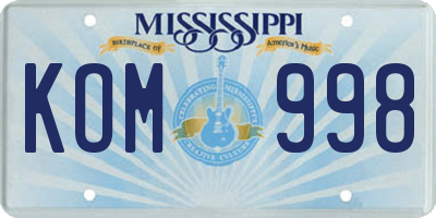 MS license plate KOM998